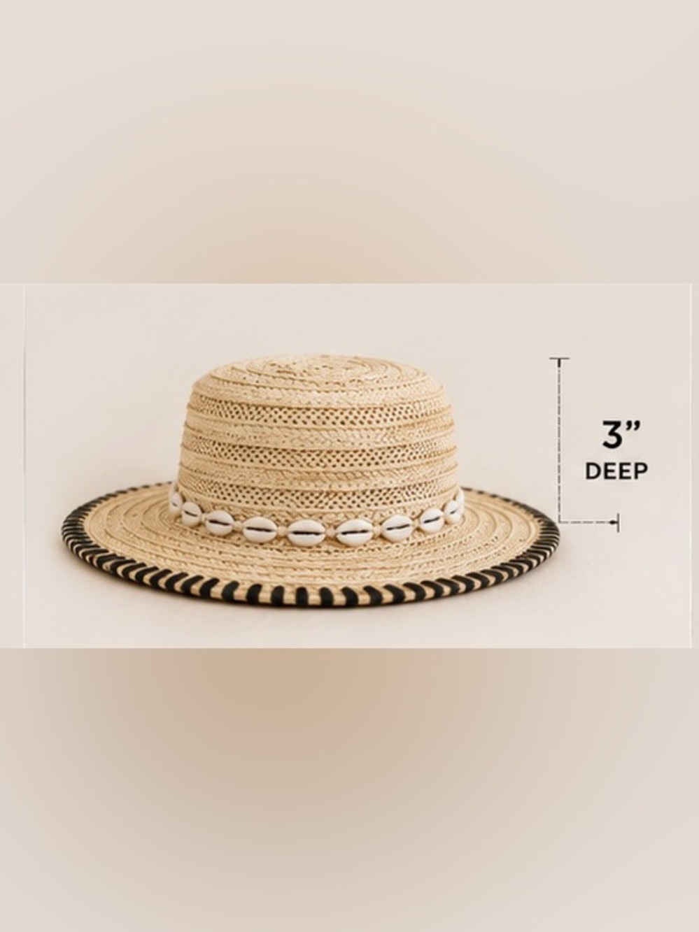 Chico’s Straw Sun Hat Cowrie Shell Trim Black Whipstitch Wide Brim Beach Resort - Picture 5 of 14